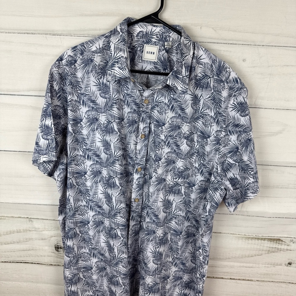 ROWM Men's Blue Leaf Print Casual Shirt